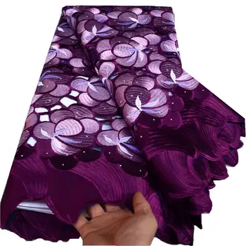 5 Ярдов фиолетовой нигерийской кружевной ткани 2022, высококачественная африканская кружевная ткань с камнями для пошива свадебной повседневной одежды 929392