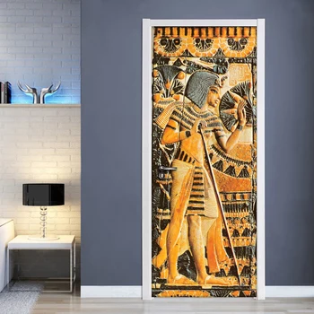 Дверная Наклейка Водонепроницаемая Самоклеящаяся Фреска Обои Египетский Фараон Настенная Живопись Гостиная Спальня Дверные Наклейки Декор 3D