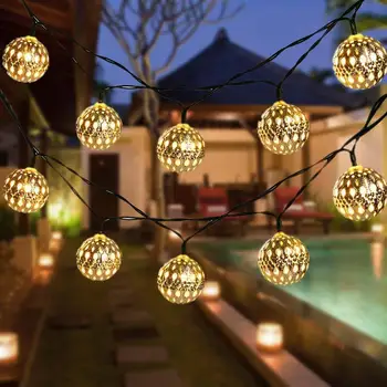 Марокканский кованый железный полый маленький шар наружные водонепроницаемые светодиодные гирлянды Рождественские украшения сада