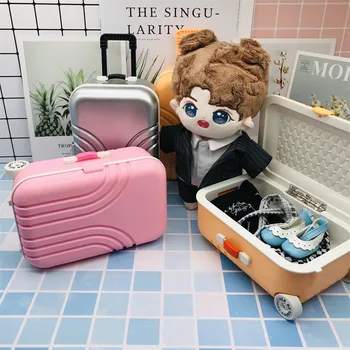 Модный трехцветный чемодан с плюшевыми кукольными аксессуарами 20 см, в который можно положить одежду, косметику, куклу с хлопковой набивкой 20 см