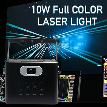 Профессиональный 10 Вт RGB DMX512 Полноцветный ILDA Анимационный DJ Этап KTV Клубная Музыка Вечерние Лазерный Луч 3D Сканер Луча Лазерный Проектор