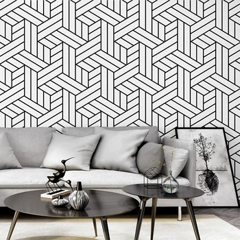 Черно-белая клетчатая геометрическая спальня, гостиная, современная минималистичная модная бумага для обоев в скандинавском стиле
